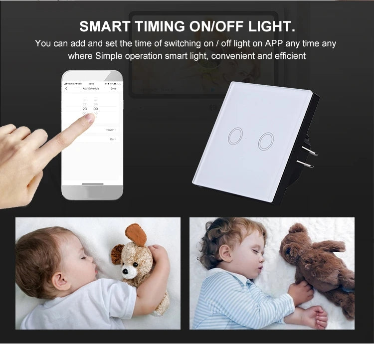 Tuya Smart Light Switch WiFi 2 Gang Wireless Touch Sensor Remote Control