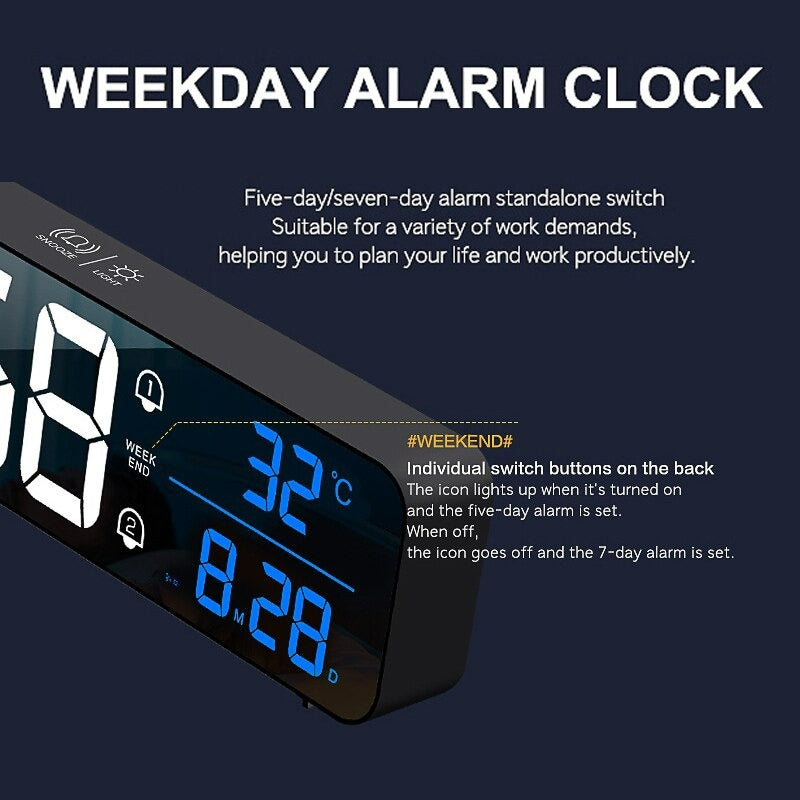 Big LED Digital Alarm Clock Temperature Date Display Desktop Clocks Voice Control