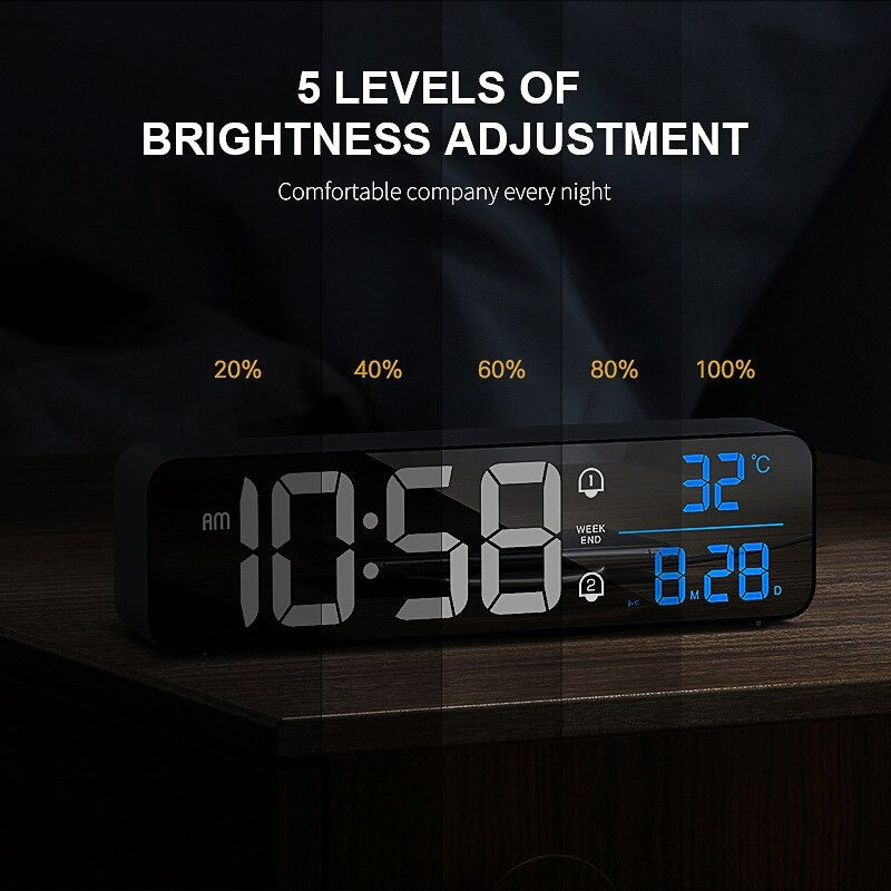 Big LED Digital Alarm Clock Temperature Date Display Desktop Clocks Voice Control