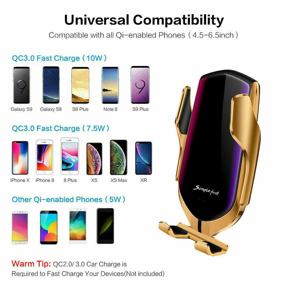Qi Fast Charging Wireless Charger Car Mount Phone Automatic Clamping with Holder -VERSION 2