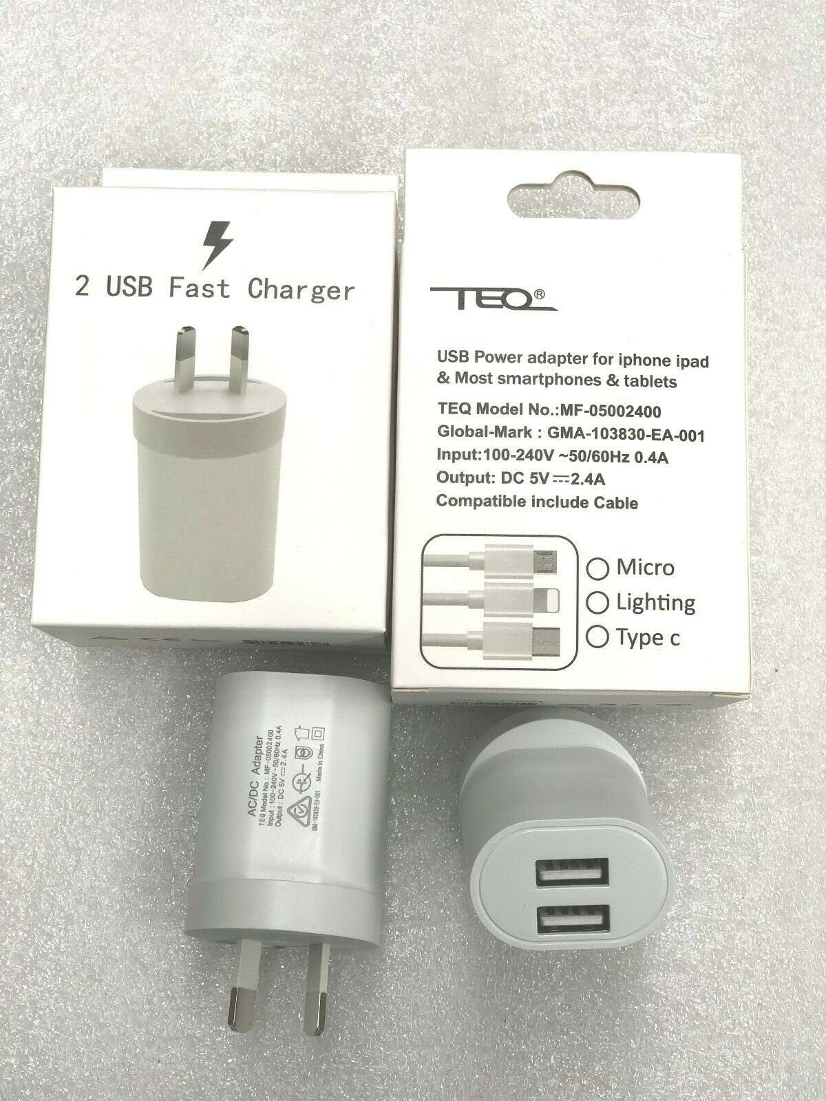 TEQ 2.4A  2 USB Wall SAA Adapter