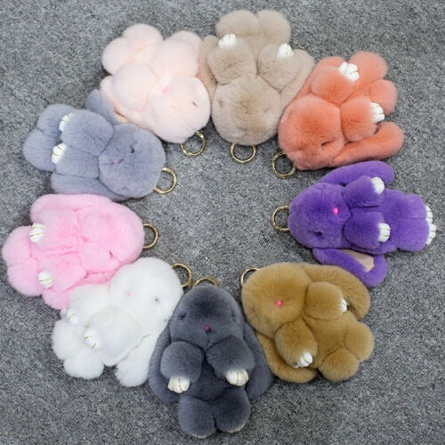 Bunny fluffy rabbit plush toy keyring chain