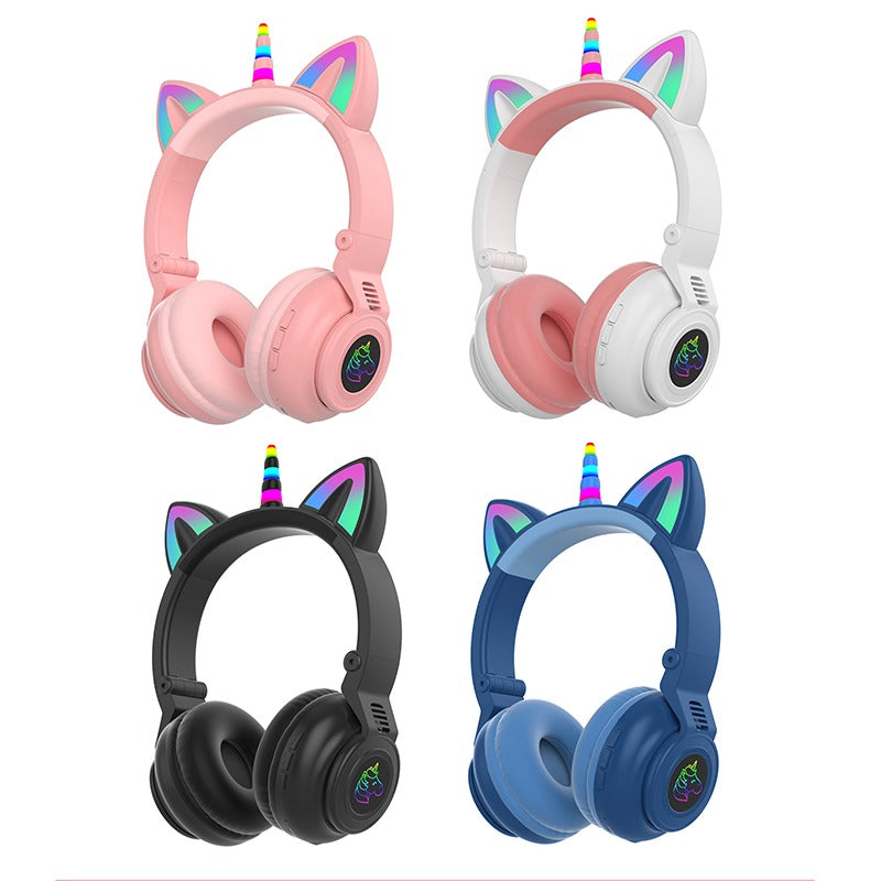 TEQ Cute Kids Headphones Pink Glowing LED Wireless Unicorn Headphone