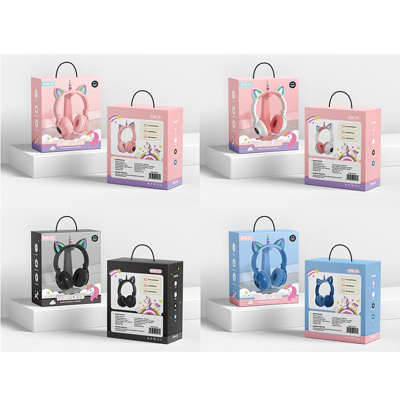 TEQ Cute Kids Headphones Pink Glowing LED Wireless Unicorn Headphone