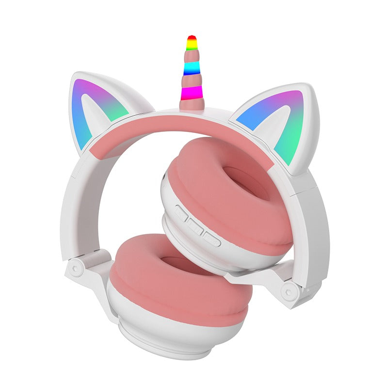 TEQ Cute Kids Headphones Pink Glowing LED Wireless Unicorn Headphone